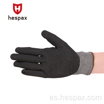 Guantes resistentes de corte de nitrilo arenoso de pantalla táctil Hespax